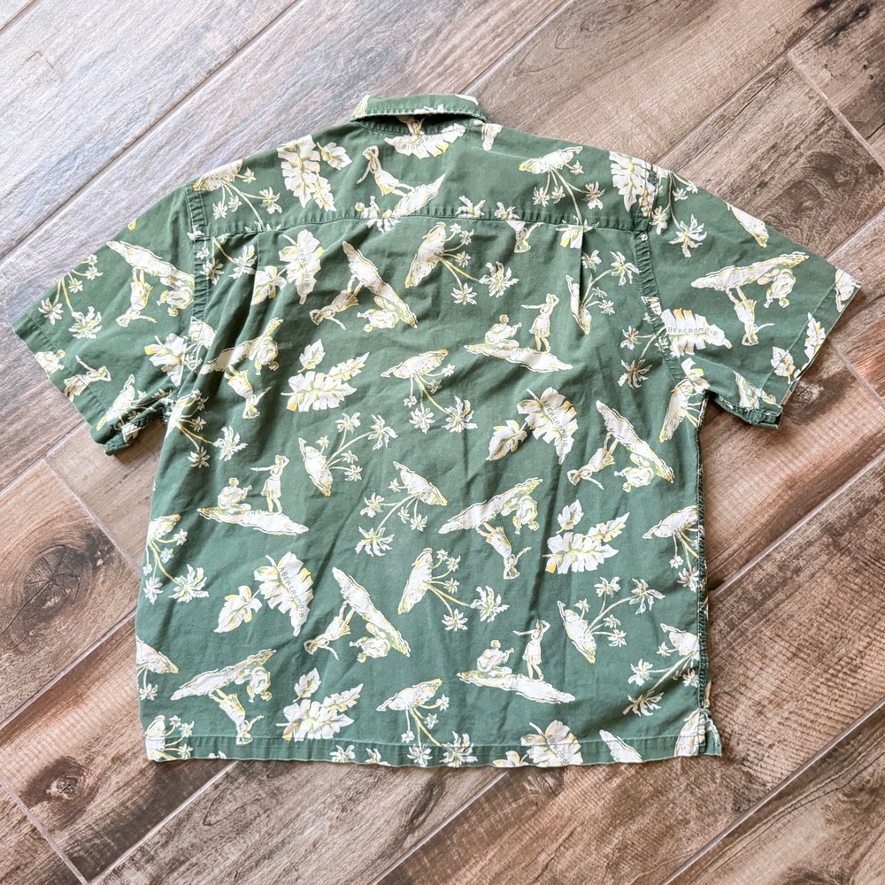 Abercrombie & Fitch Mens Vintage 90s Mens Hawaiian Hula Button Up Shirt, Green,L - Picture 5 of 11